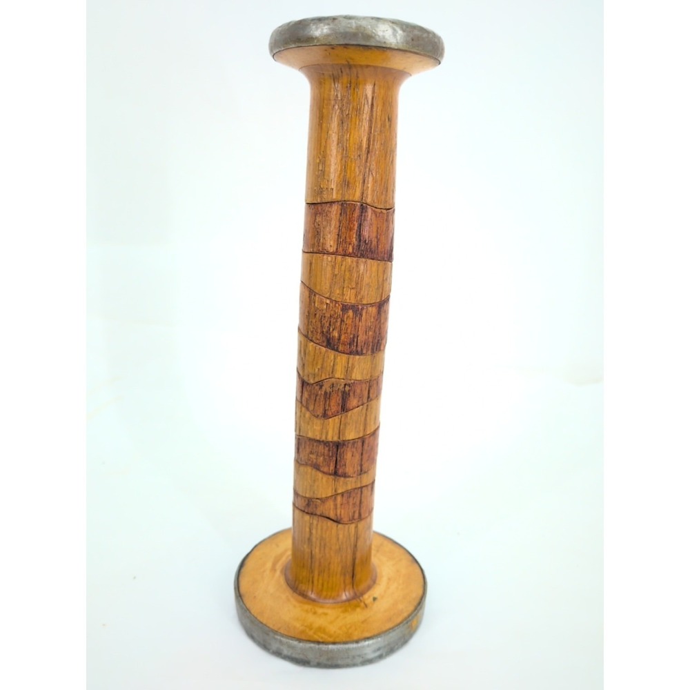 VTG Folk Art Wood Spool Puzzle 10" Woden Textile Industrial Sewing Spindle